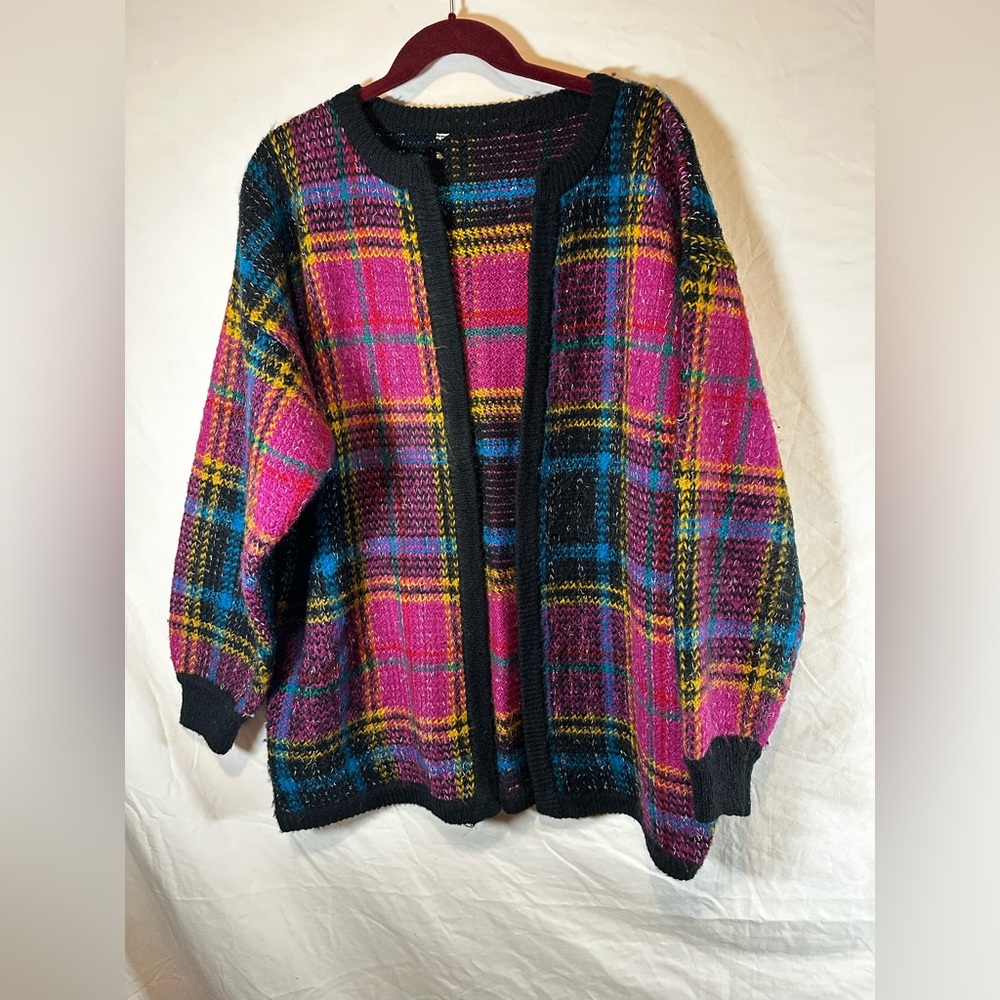 TJW by Mervyns Chunky Knit Cardigan Multicolor Plaid